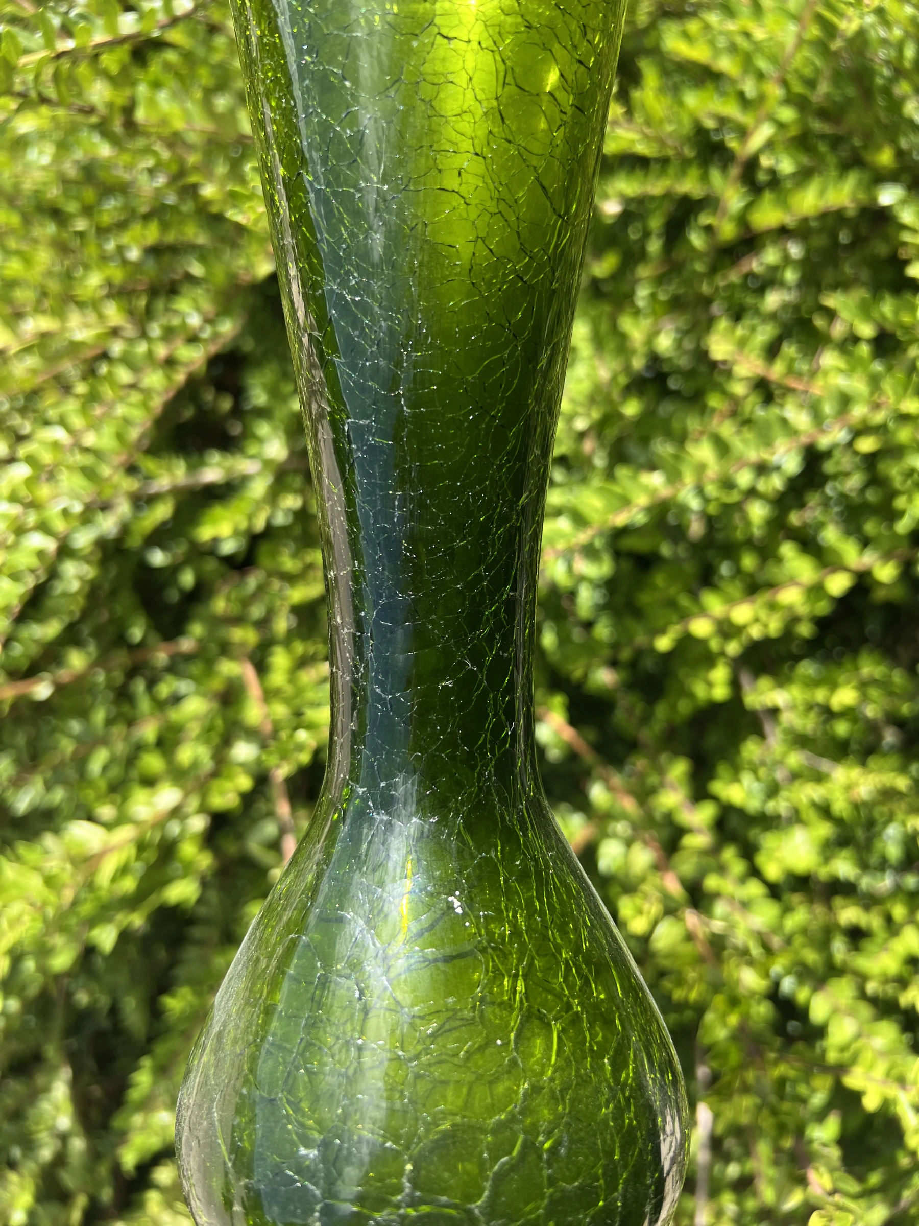 💚 Grote groene glazen vaas met craquelé effect 37 cm – Vintage design decoratie – photo 6